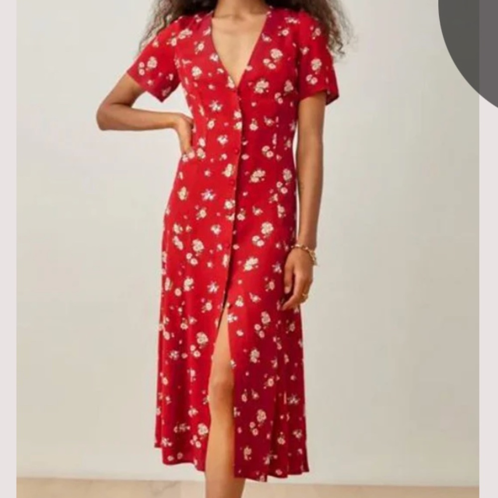 Red Floral Midi Dress